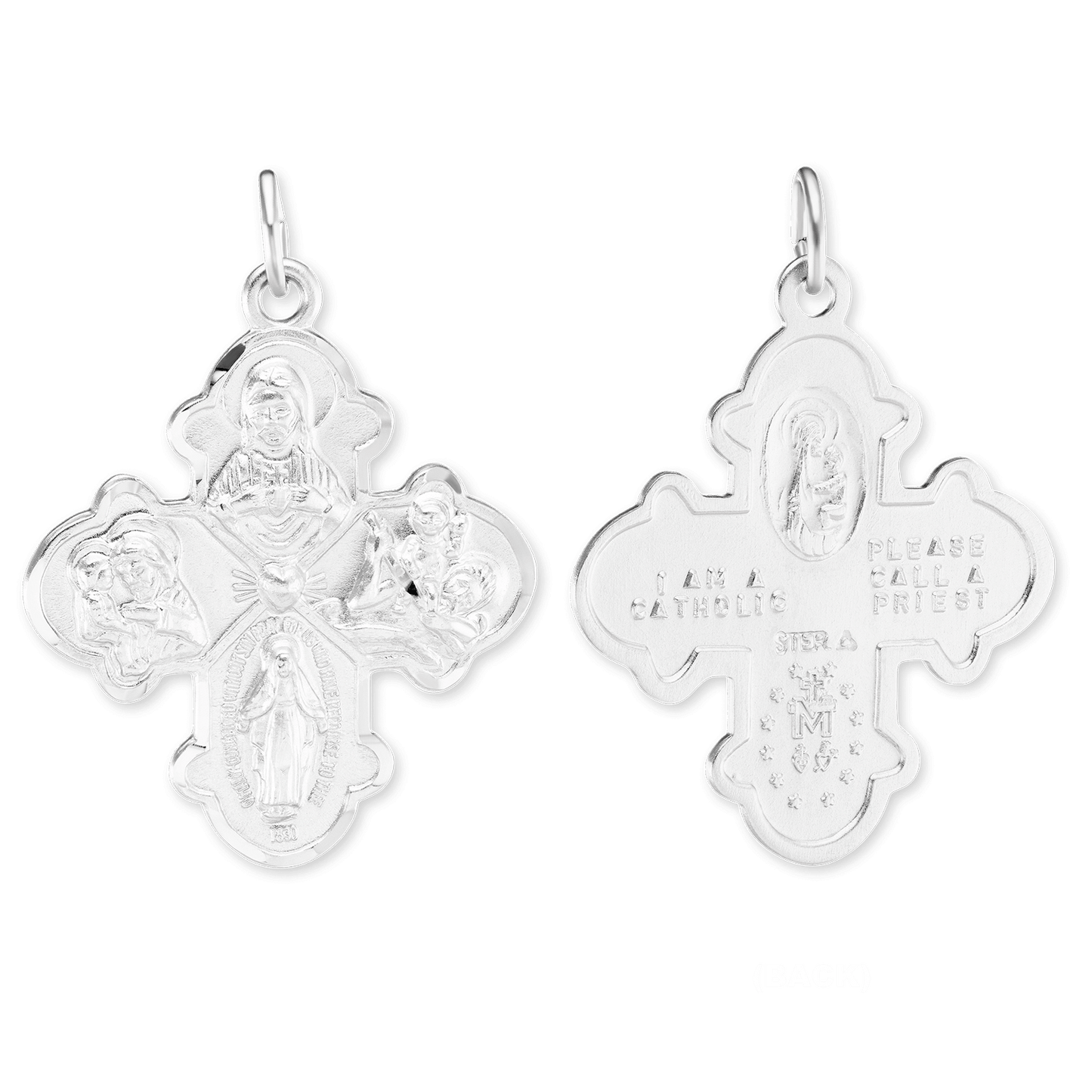 Doppelseitiger Vier-Wege-Kreuzanhänger aus Sterlingsilber