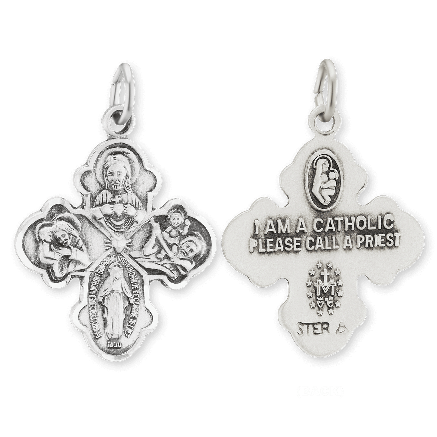 Doppelseitiger Vier-Wege-Kreuzanhänger mit Antik-Finish aus Sterlingsilber