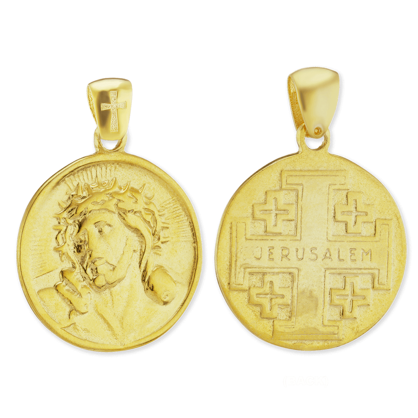 Jesus-Anhänger mit Jerusalemkreuz aus Sterlingsilber und Medaillons aus Sterlingsilber, veredelt mit 14-karätigem Gelbgold