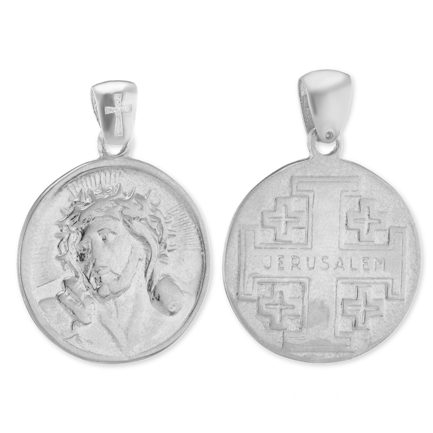 Jesus-Anhänger mit Jerusalemkreuz aus Sterlingsilber und Medaillons aus Sterlingsilber, veredelt mit 14-karätigem Gelbgold