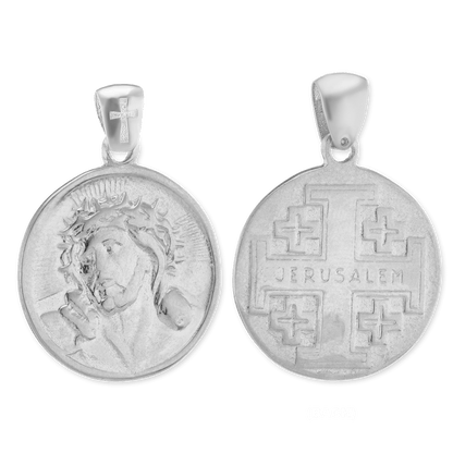 Jesus-Anhänger mit Jerusalemkreuz aus Sterlingsilber und Medaillons aus Sterlingsilber, veredelt mit 14-karätigem Gelbgold
