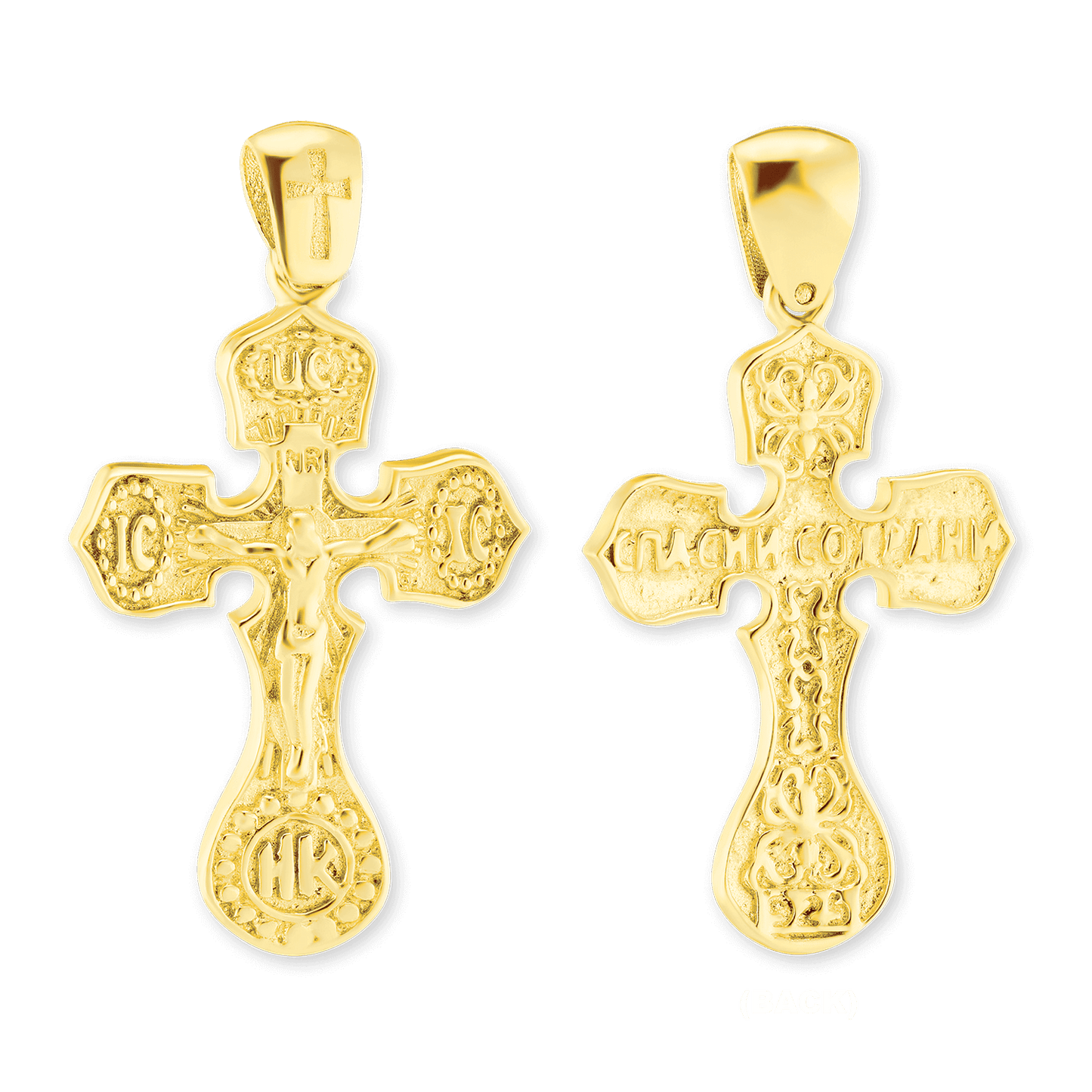 Byzantinischer doppelseitiger Kreuz- und Kruzifixanhänger aus Sterlingsilber