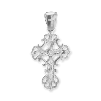 Kreuzanhänger aus Sterlingsilber mit filigranem Weinrankenmuster