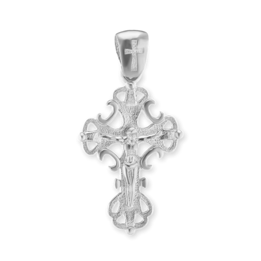 Kreuzanhänger aus Sterlingsilber mit filigranem Weinrankenmuster