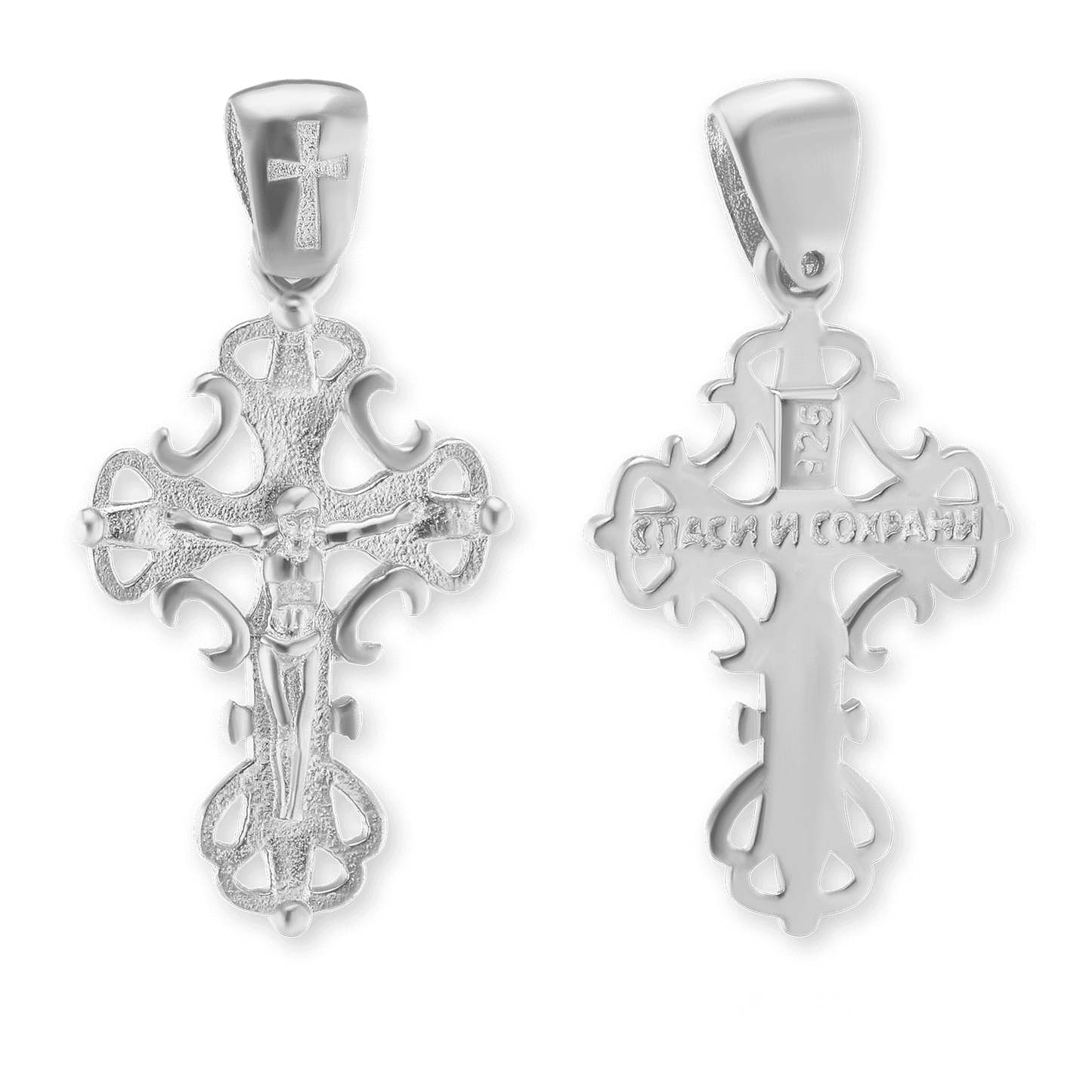 Kreuzanhänger aus Sterlingsilber mit filigranem Weinrankenmuster