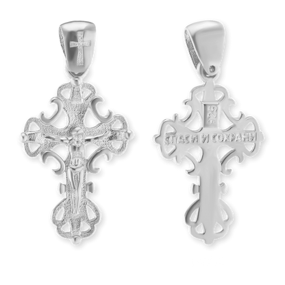 Kreuzanhänger aus Sterlingsilber mit filigranem Weinrankenmuster