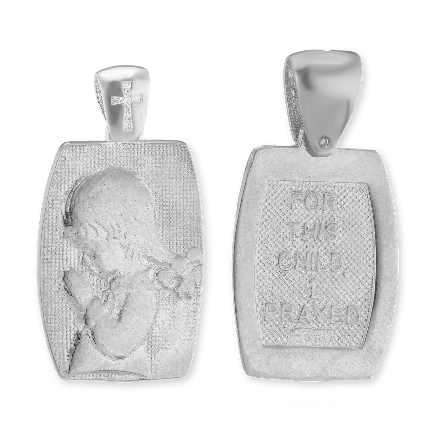 Doppelseitiger Anhänger „Betendes Kind“ aus Sterlingsilber, veredelt mit 14-karätigem Gelbgold.