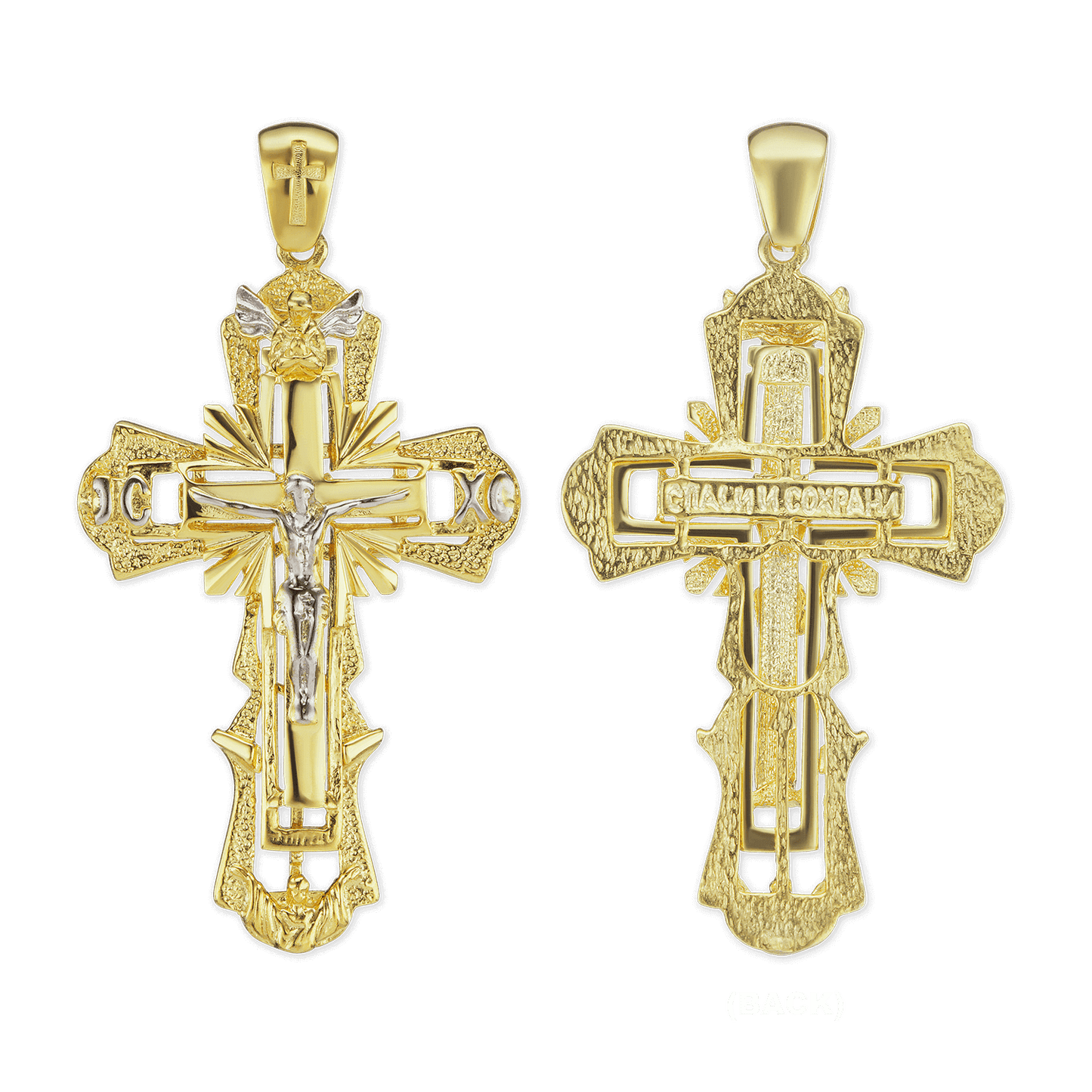 Zweifarbiger, verzierter Kruzifix-Anhänger aus Sterlingsilber