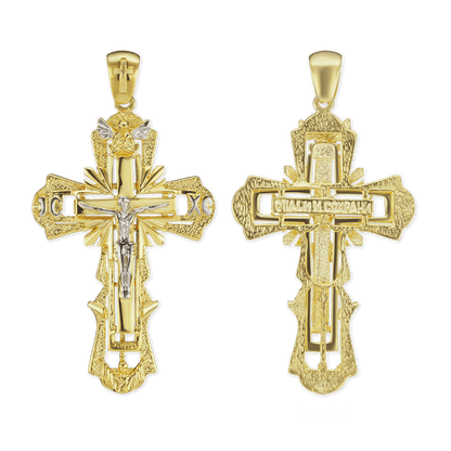 Zweifarbiger, verzierter Kruzifix-Anhänger aus Sterlingsilber