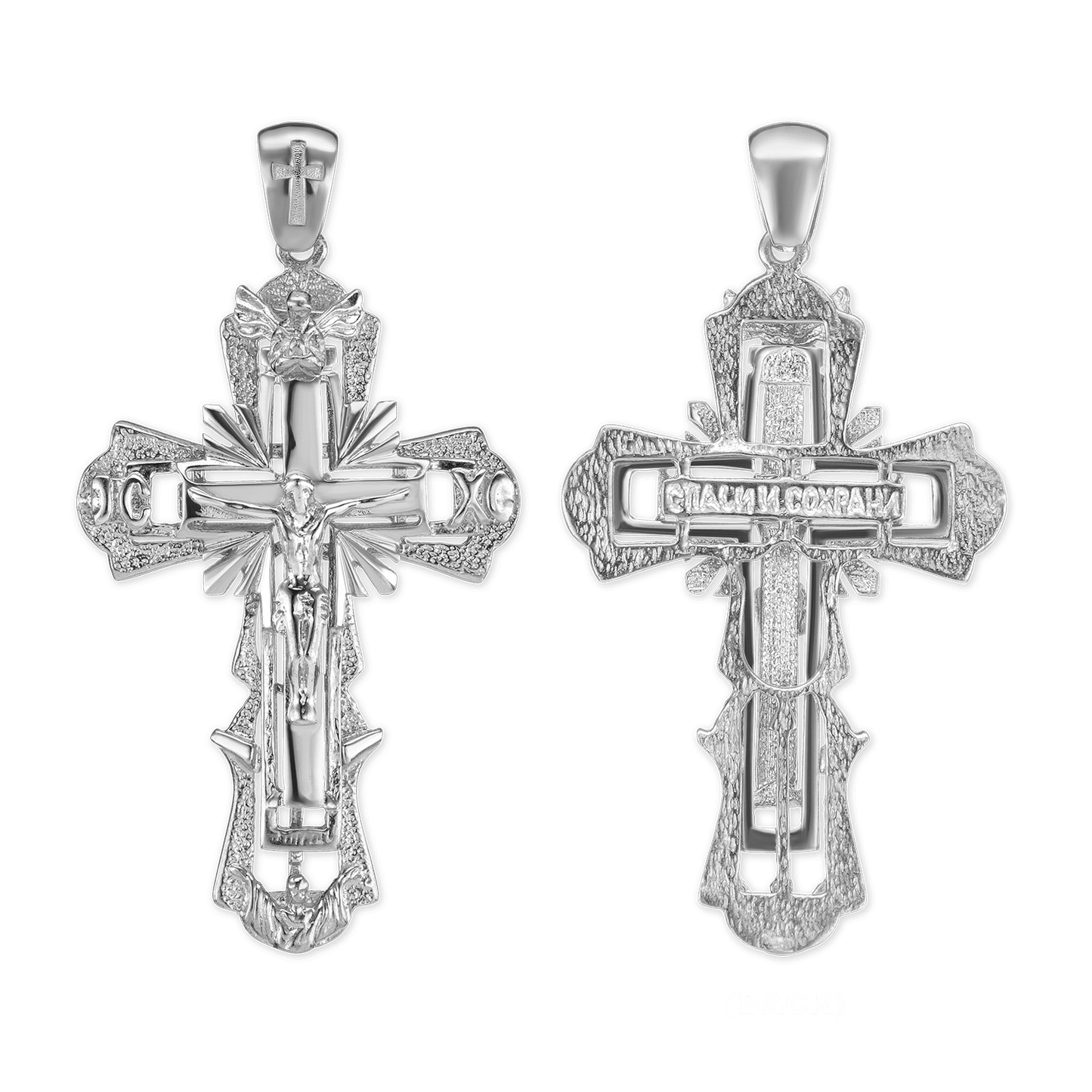 Zweifarbiger, verzierter Kruzifix-Anhänger aus Sterlingsilber