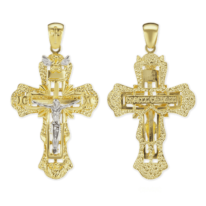 Zweifarbiger, verzierter Kruzifix-Anhänger aus Sterlingsilber