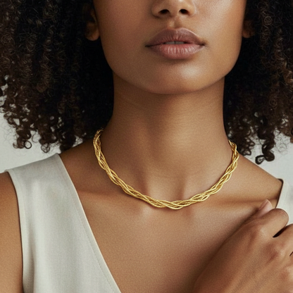 14-karätige Gelbgold-Mesh-Halskette mit 4 Strängen und Wellenmuster