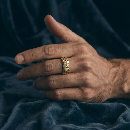 Ring aus 10K/14K Gold mit natürlichem Diamantnugget