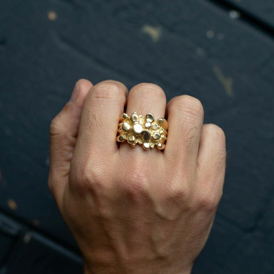 Goldnugget-Ring aus 10K/14K/18K Gold