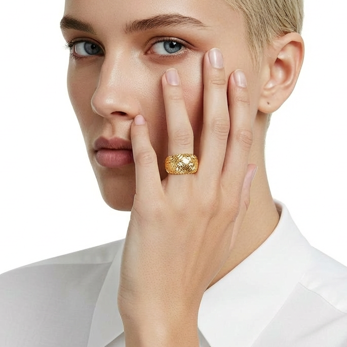 14K Gold Wide Mesh Stretchring